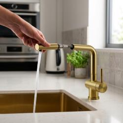 Pure.Sink Elite Steel Pulse-S Kitchen Faucet, PVD Brushed Gold, with Pull-Out Spout, PS8500-60